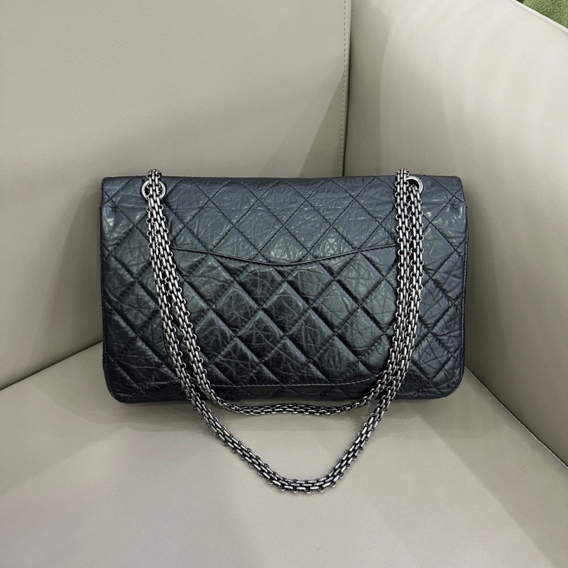 Chanel 2.55黑銀鏈條口蓋包大號 油蠟牛皮 32*19 98新配件塵袋-6