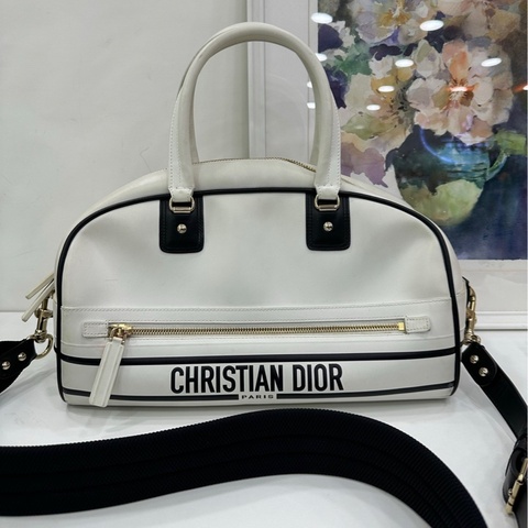 DIOR迪奧 vibe bowling 光滑牛皮革 熊貓保齡球包 手提包