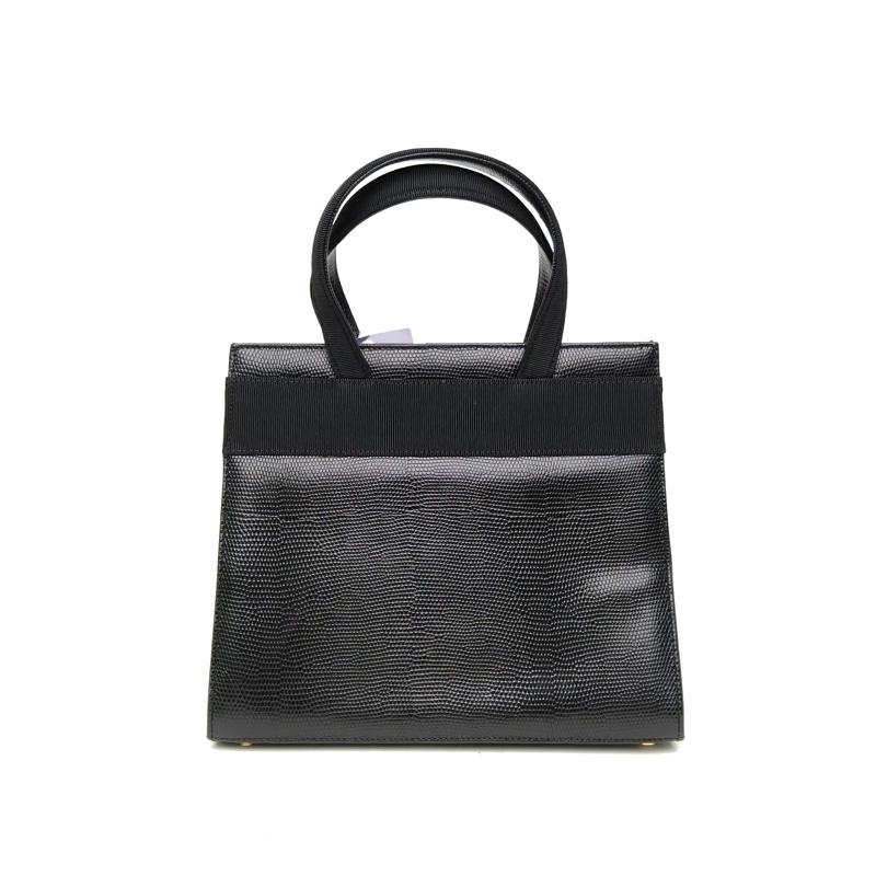 FERRAGAMO 黑色牛皮博物館手提包蜥蜴壓紋肩背包-2