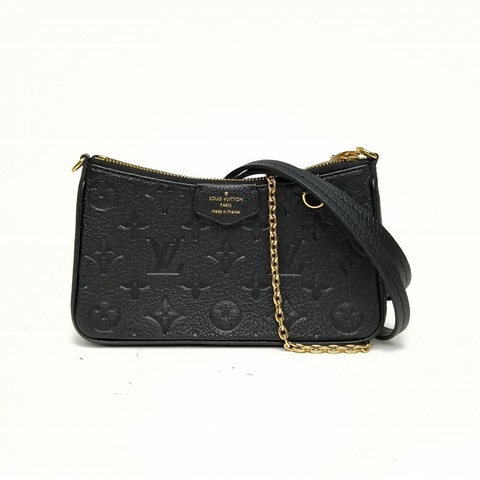 LOUIS VUITTON Easypouch單肩腋下包全皮壓紋黑色牛皮金扣晶片