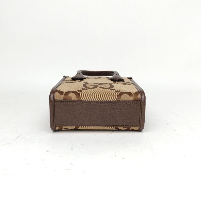 GUCCI 大號雙G圖案迷你托特包配紅綠織帶烏木色帆布金扣肩背包-3