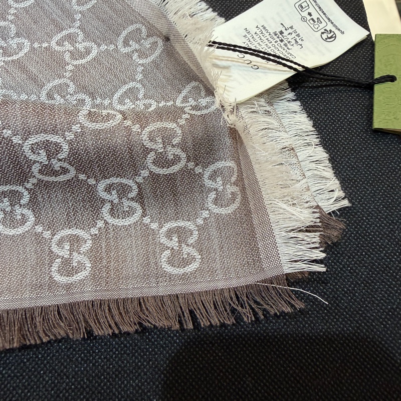 Gucci 咖啡色Logo羊毛絲質批巾-2