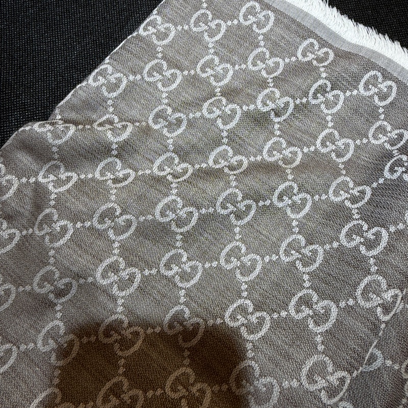 Gucci 咖啡色Logo羊毛絲質批巾-4
