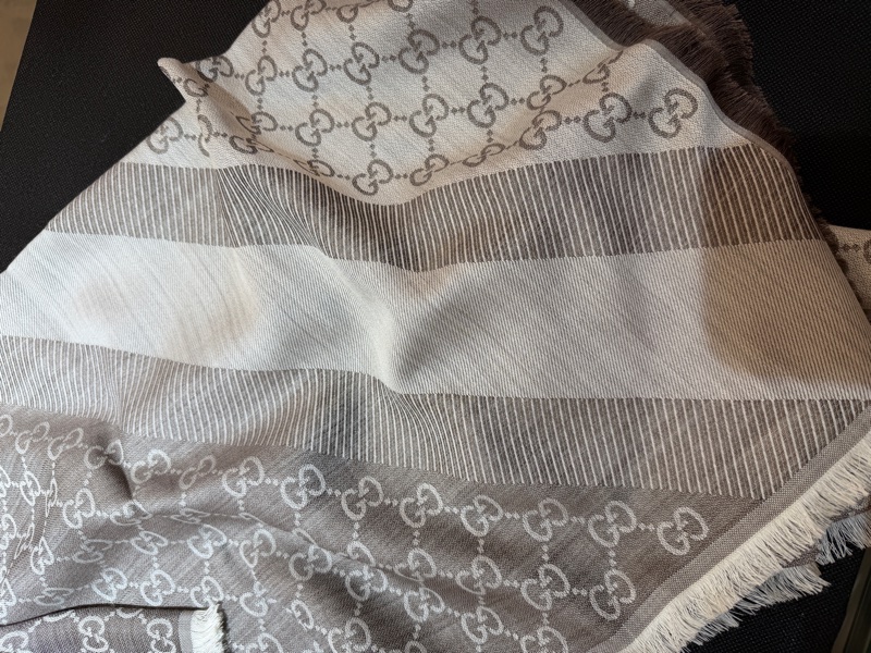 Gucci 咖啡色Logo羊毛絲質批巾-5