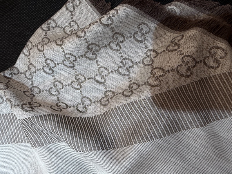 Gucci 咖啡色Logo羊毛絲質批巾-6