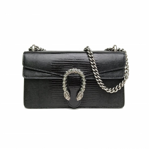 GUCCI Dionysus酒神小號25黑色蜥蜴皮鑽扣肩背包