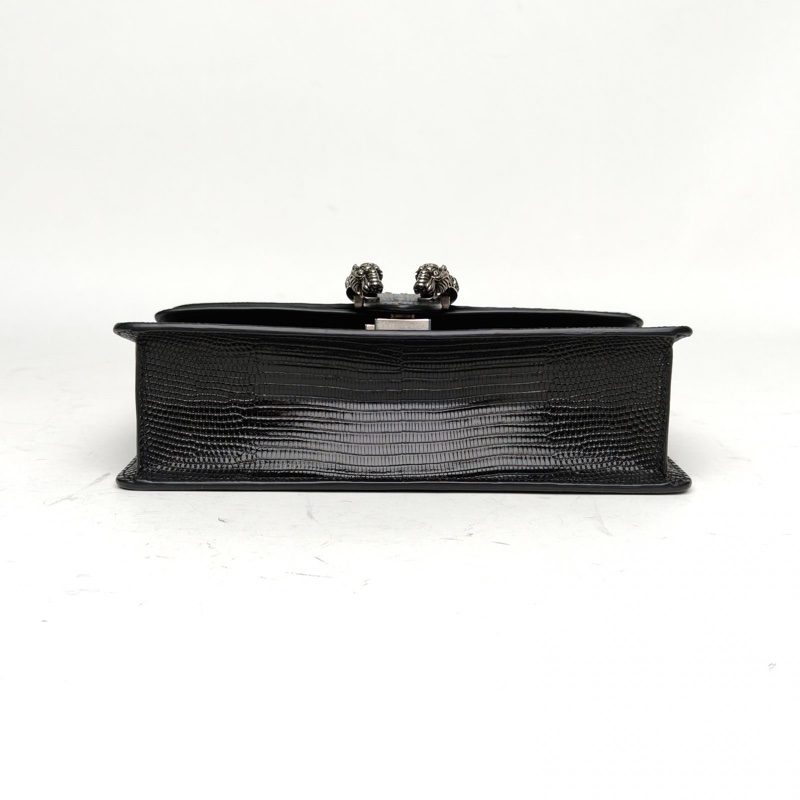 GUCCI Dionysus酒神小號25黑色蜥蜴皮鑽扣肩背包-3