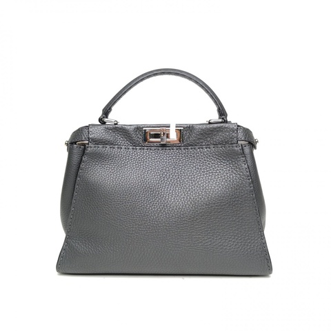 FENDI PEEKABOOREGULAR中號33CM深灰牛皮銀扣肩背包