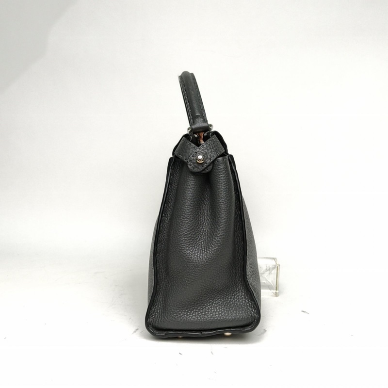 FENDI PEEKABOOREGULAR中號33CM深灰牛皮銀扣肩背包-1