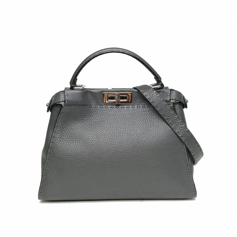 FENDI PEEKABOOREGULAR中號33CM深灰牛皮銀扣肩背包-2