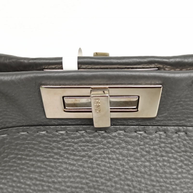 FENDI PEEKABOOREGULAR中號33CM深灰牛皮銀扣肩背包-4