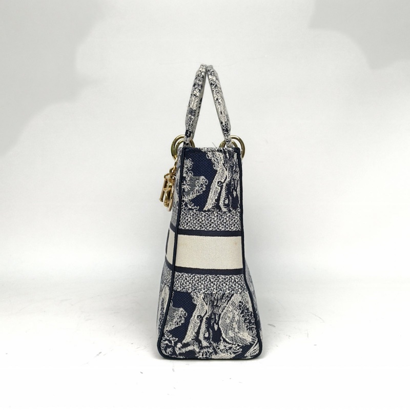 DIOR 墨藍色帆布金扣2021LadyD-Lite戴妃包肩背包-1