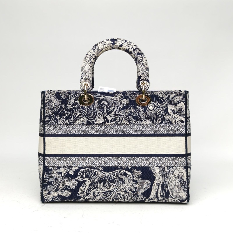 DIOR 墨藍色帆布金扣2021LadyD-Lite戴妃包肩背包-2