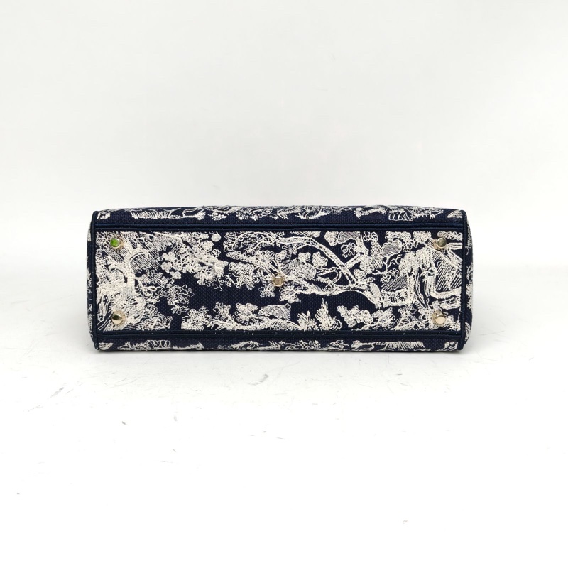 DIOR 墨藍色帆布金扣2021LadyD-Lite戴妃包肩背包-3