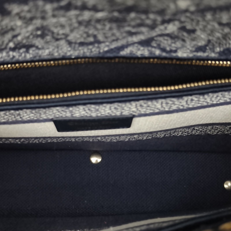 DIOR 墨藍色帆布金扣2021LadyD-Lite戴妃包肩背包-5