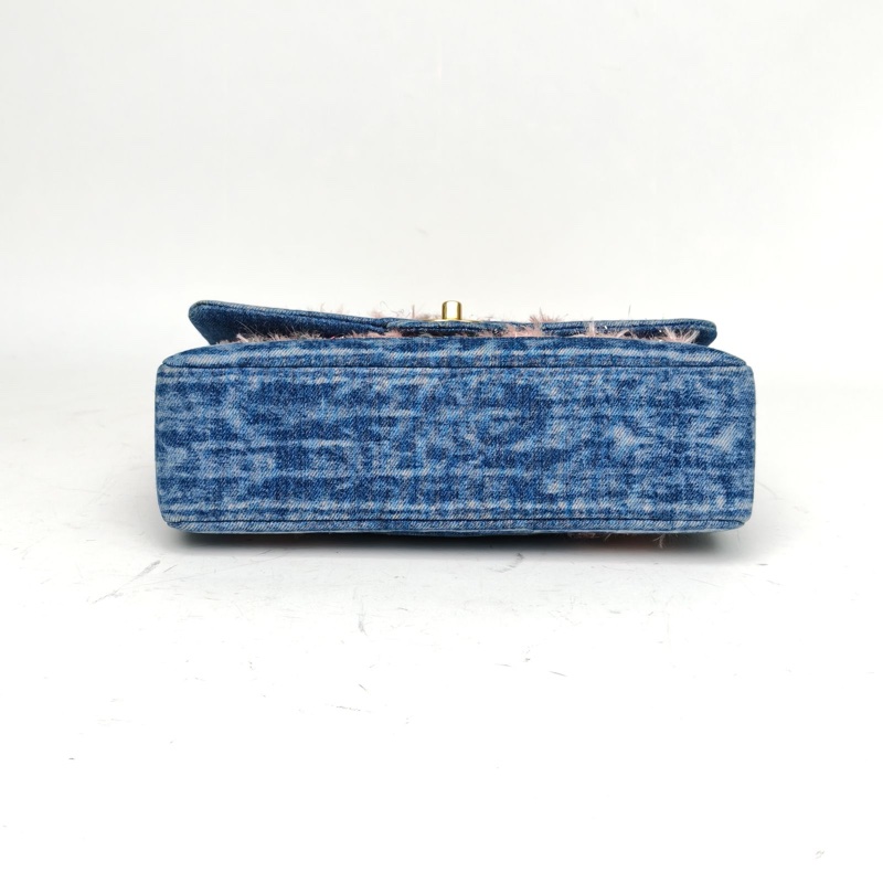 CHANEL CF口蓋包中號25.5拼色牛仔/粗花呢23開金扣肩背包-3