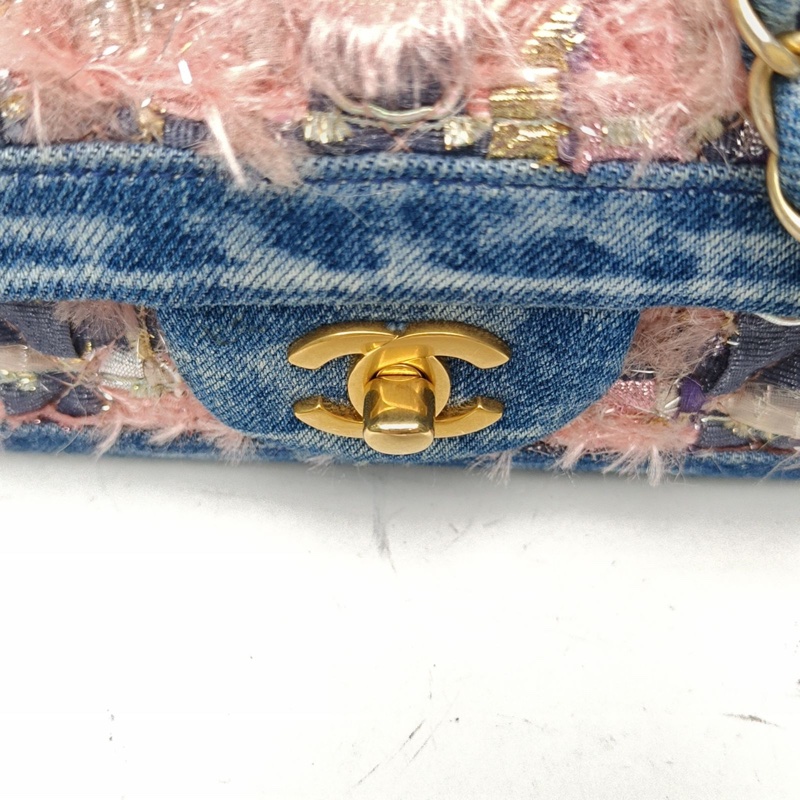 CHANEL CF口蓋包中號25.5拼色牛仔/粗花呢23開金扣肩背包-4
