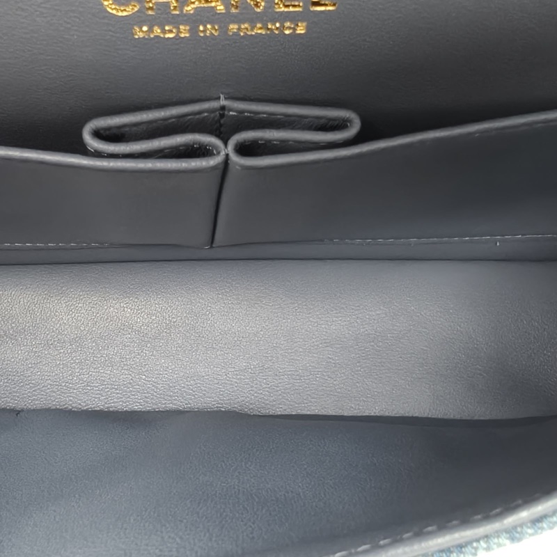 CHANEL CF口蓋包中號25.5拼色牛仔/粗花呢23開金扣肩背包-5