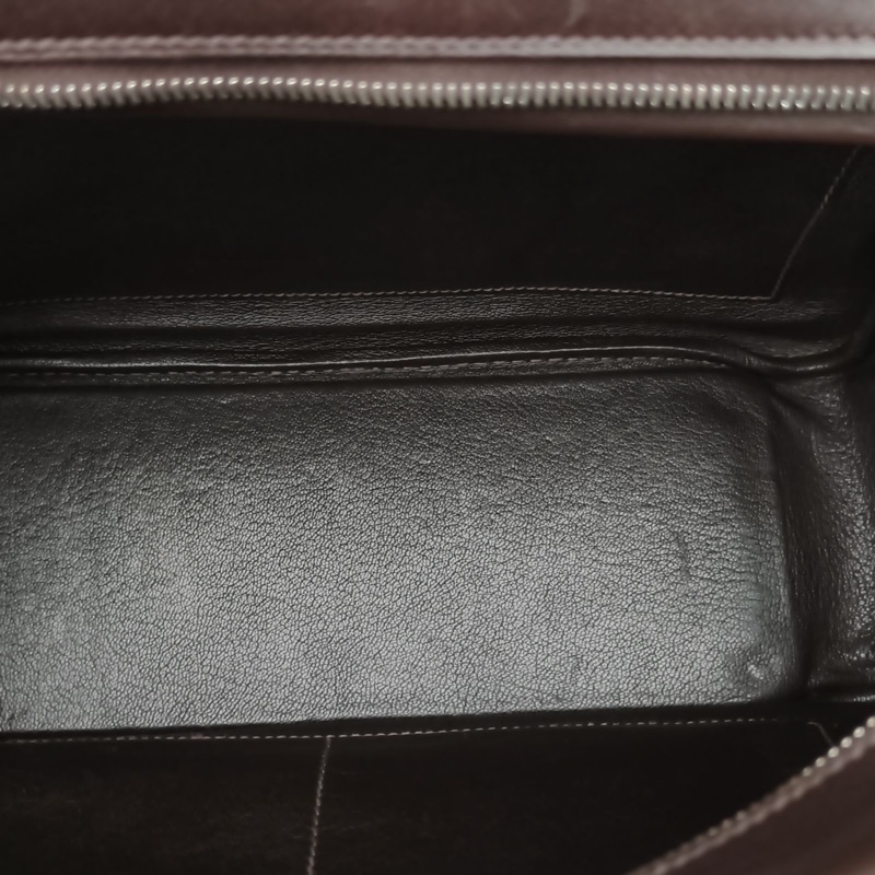 HERMES 46烏木色Box皮帆布框F銀扣Plume手提包32-4