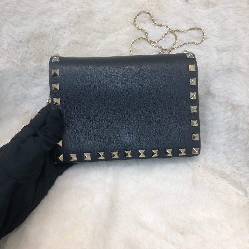 Valentino 黑色窩釘 Chain bag XC277-1