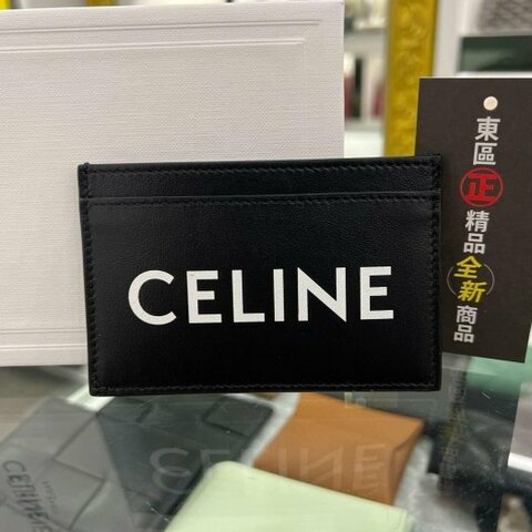 東區正精品㊣CELINE 10B703 全新黑色全皮白字母扁式卡片夾名片夾 RZ4139