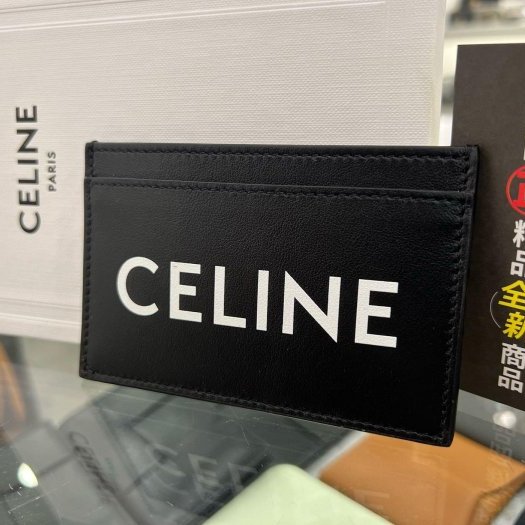 東區正精品㊣CELINE 10B703 全新黑色全皮白字母扁式卡片夾名片夾 RZ4139-5