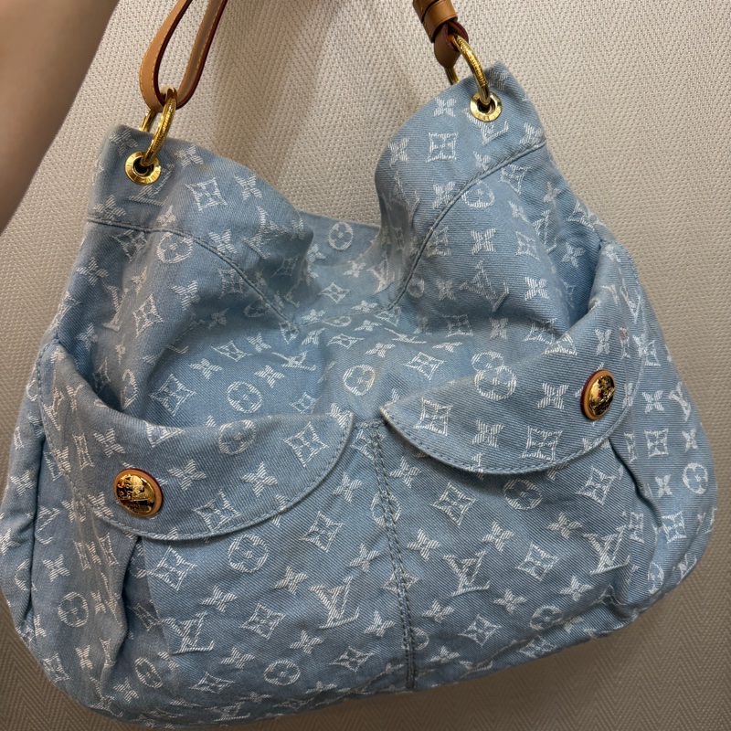 LV 藍丹寧布白Logo Daily GM手提肩背托特包M40492-0