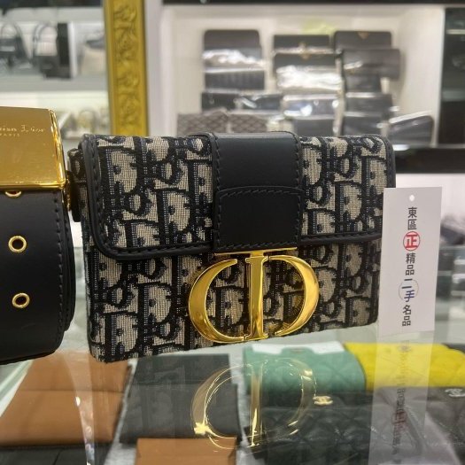 東區正精品㊣DIOR MONTAIGNE 藍色老花金釦蒙田包迷你寬背帶斜背包 MINI BOX RZ4110-1