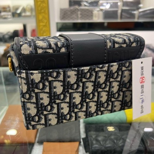 東區正精品㊣DIOR MONTAIGNE 藍色老花金釦蒙田包迷你寬背帶斜背包 MINI BOX RZ4110-7