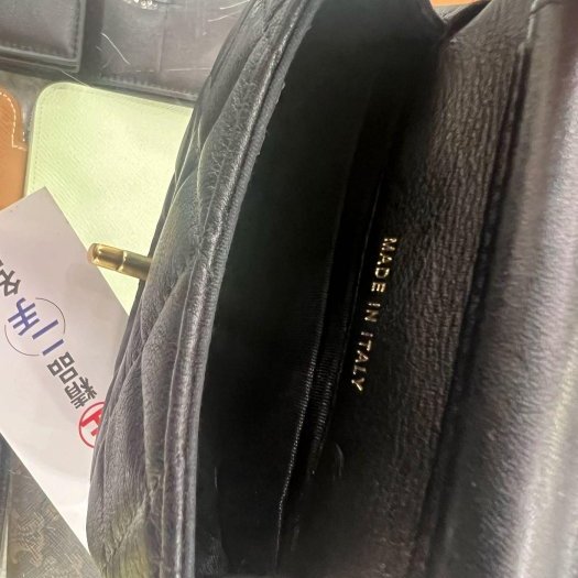 東區正精品㊣CHANEL 黑色羊皮霧金鍊金扣迷你斜背包小廢包 RZ4108-4