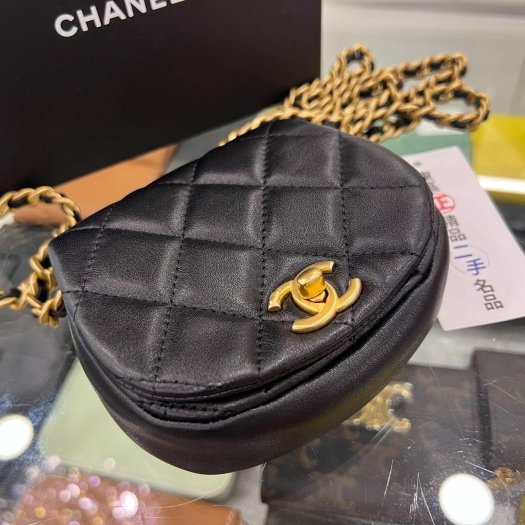 東區正精品㊣CHANEL 黑色羊皮霧金鍊金扣迷你斜背包小廢包 RZ4108-6