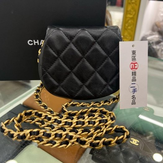 東區正精品㊣CHANEL 黑色羊皮霧金鍊金扣迷你斜背包小廢包 RZ4108-7