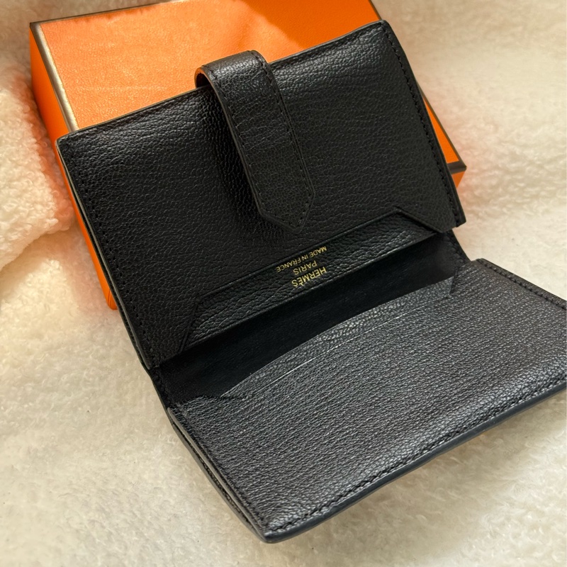 Hermes bearn mini黑金山羊皮卡包-4