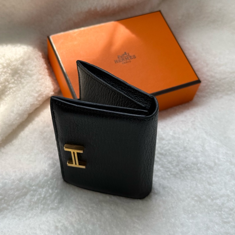 Hermes bearn mini黑金山羊皮卡包-5