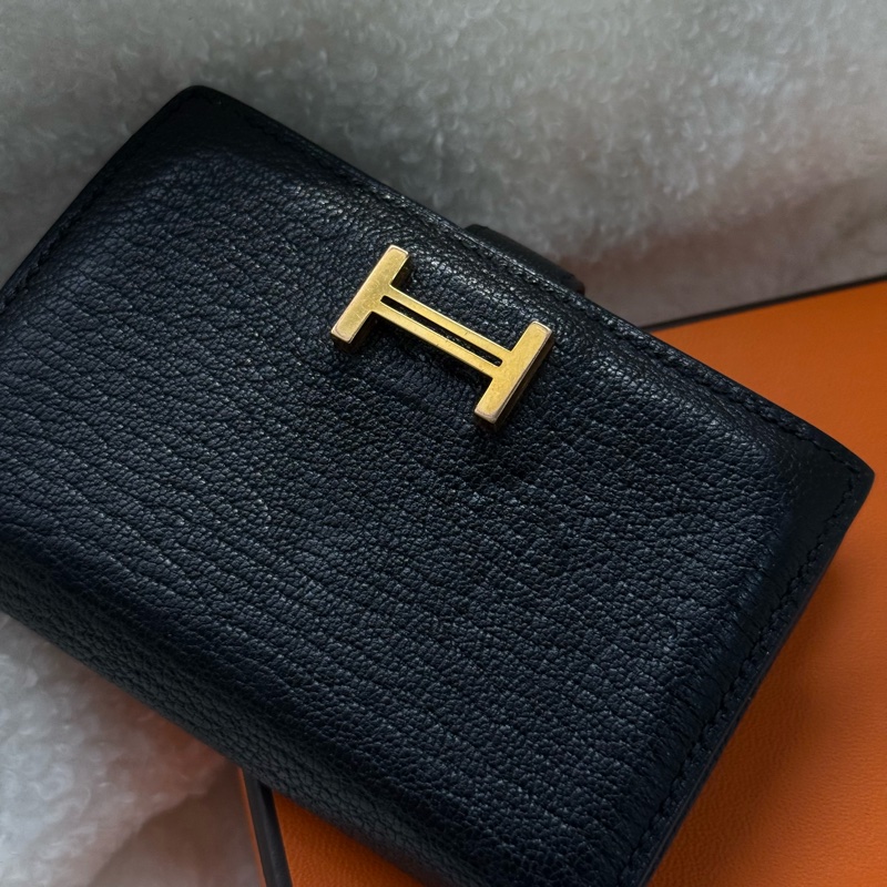 Hermes bearn mini黑金山羊皮卡包-7
