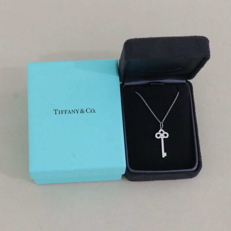 99新，Tiffany蒂芙尼鑰匙項鍊，鳶尾花小號，PT950鉑金鑲鑽 配件盒子-0