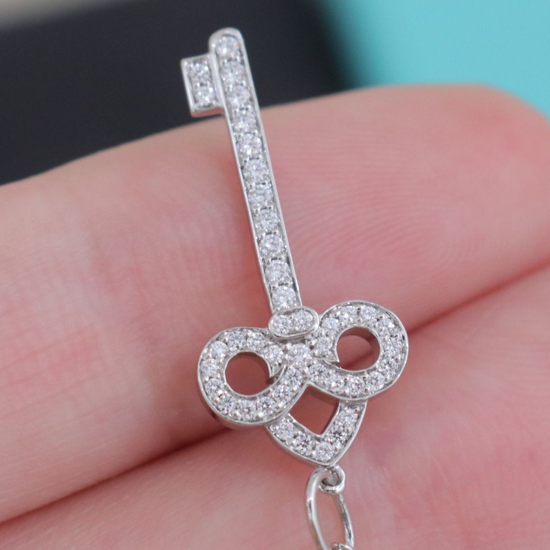 99新，Tiffany蒂芙尼鑰匙項鍊，鳶尾花小號，PT950鉑金鑲鑽 配件盒子-8