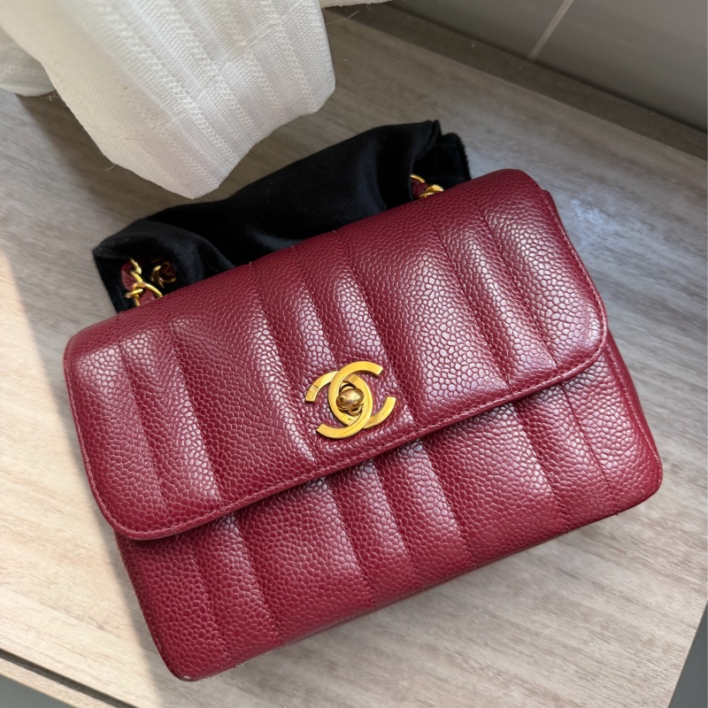 Chanel 香奈兒 中古 方胖子 酒紅色 斜揹 稀有 豎紋 全網唯一 24K金-0