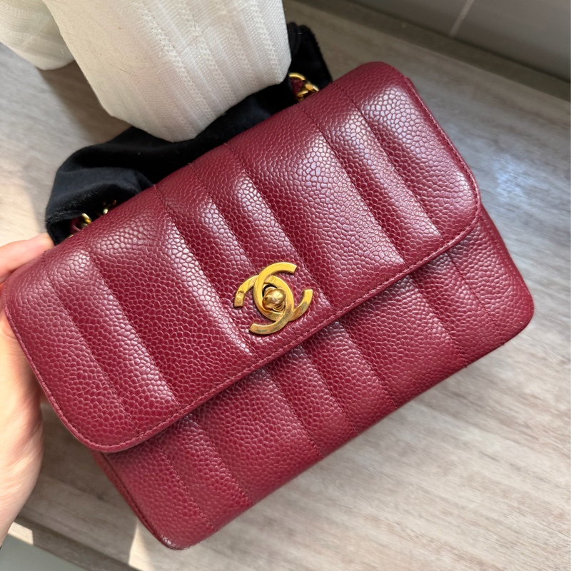 Chanel 香奈兒 中古 方胖子 酒紅色 斜揹 稀有 豎紋 全網唯一 24K金-1