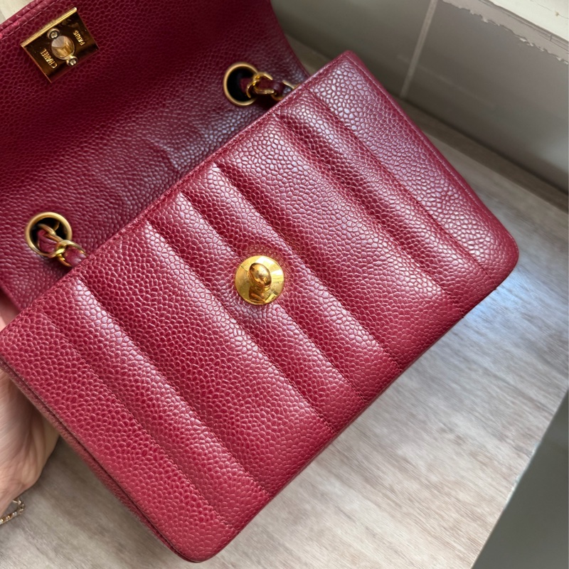Chanel 香奈兒 中古 方胖子 酒紅色 斜揹 稀有 豎紋 全網唯一 24K金-6