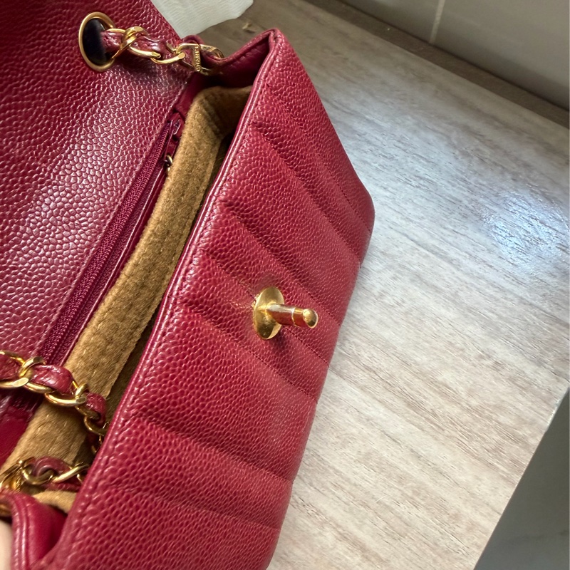 Chanel 香奈兒 中古 方胖子 酒紅色 斜揹 稀有 豎紋 全網唯一 24K金-7