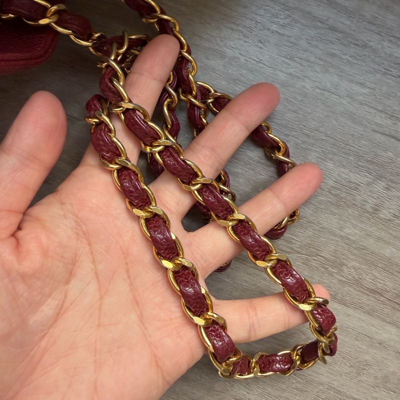 Chanel 香奈兒 中古 方胖子 酒紅色 斜揹 稀有 豎紋 全網唯一 24K金-10