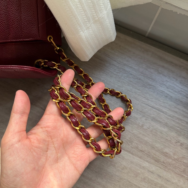 Chanel 香奈兒 中古 方胖子 酒紅色 斜揹 稀有 豎紋 全網唯一 24K金-11