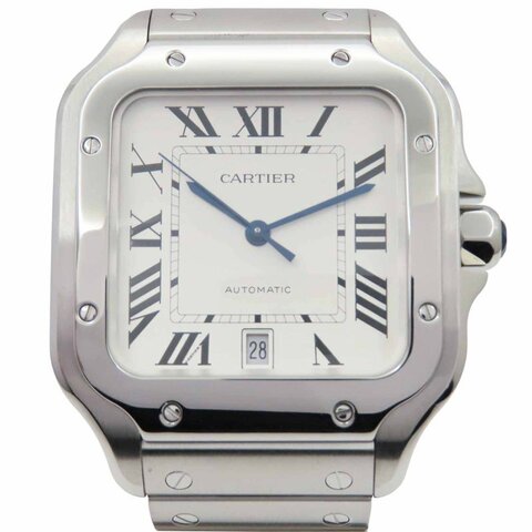 銀色錶盤 不鏽鋼 自動上鍊錶 大型款 Santos De Cartier 腕錶【Cartier 卡地亞】 WSSA0018