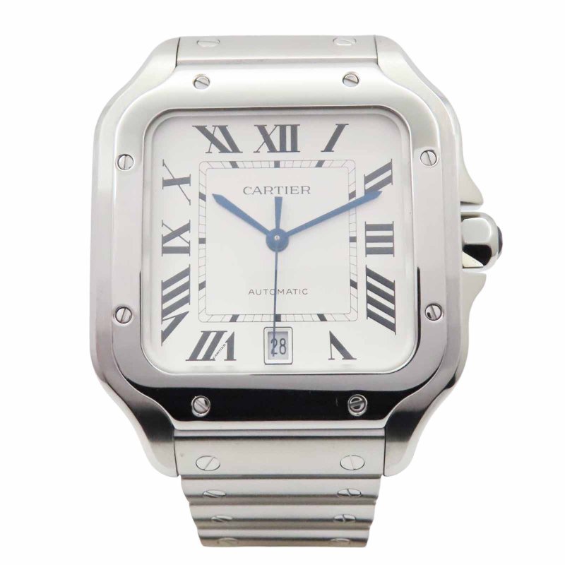 銀色錶盤 不鏽鋼 自動上鍊錶 大型款 Santos De Cartier 腕錶【Cartier 卡地亞】 WSSA0018-1