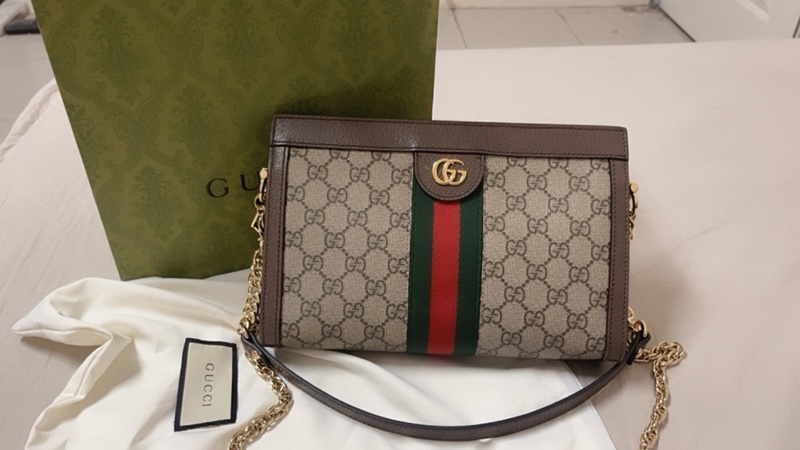 GUCCI 原花ophidia磁吸釦金鍊孫芸芸側背包-0