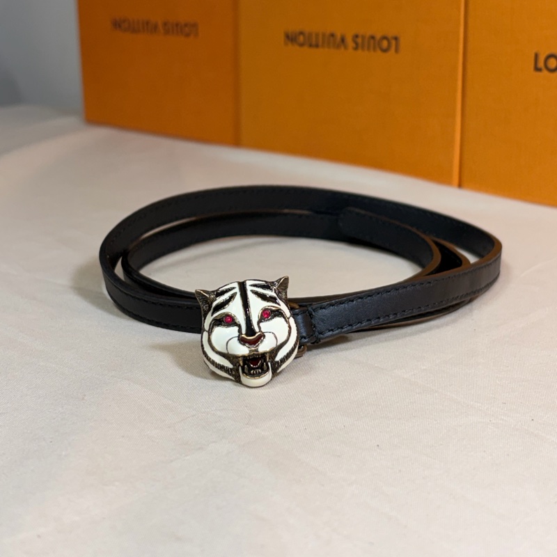 🐯稀有美品 ‼️全台最甜 Gucci 古馳 虎頭鑲鑽紅寶 皮帶/細皮帶-0
