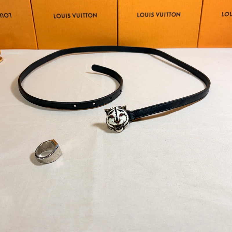 🐯稀有美品 ‼️全台最甜 Gucci 古馳 虎頭鑲鑽紅寶 皮帶/細皮帶-3