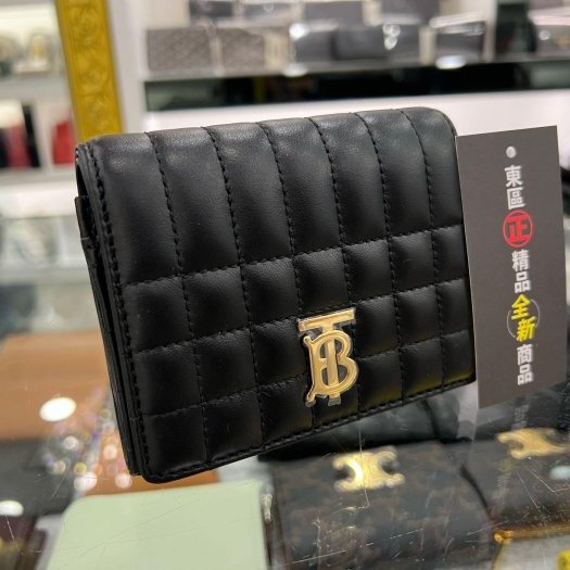 東區正精品㊣BURBERRY 8062372 全新黑色全皮金色TB釦子拉鍊三折零錢短夾 RZ4092-1