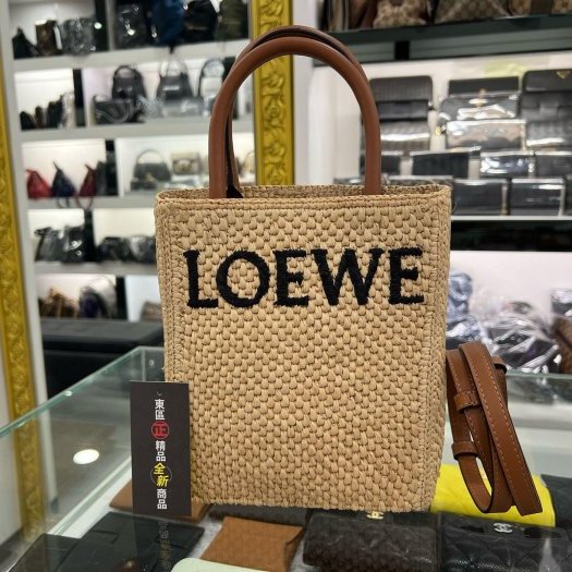 東區正精品㊣LOEWE A5683S30X05 全新草編黑字直式手提包斜背包兩用包RZ4059-0
